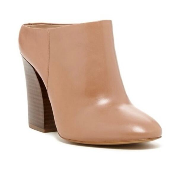 Pour La Victorie Mules Block High Heels Bootie Beige Leather Women's Sz 9.5 - Picture 1 of 11